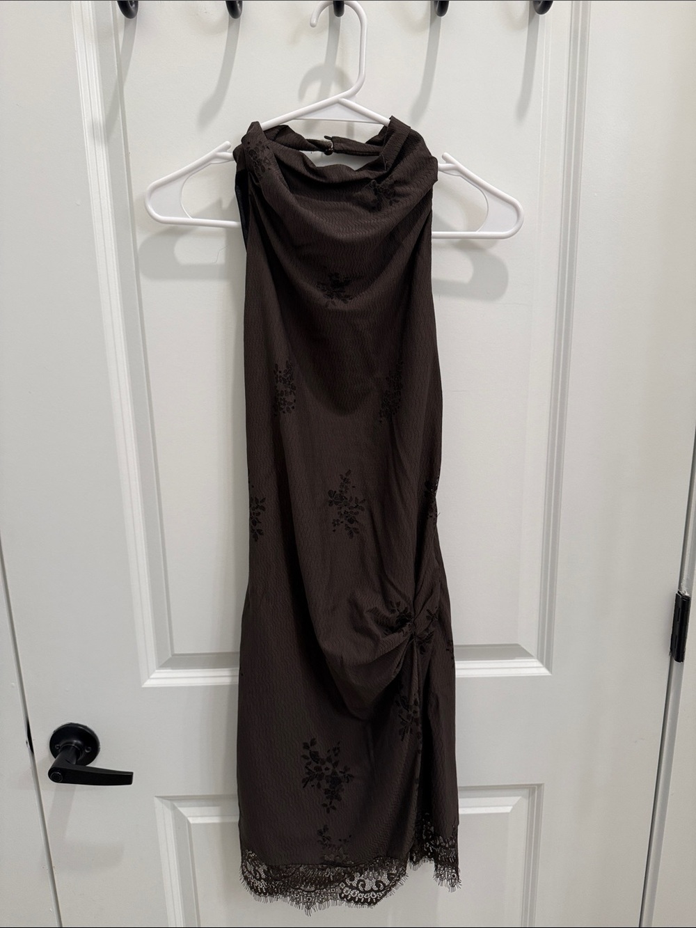 Zara Brown Sleeveless Midi Dress with Lace Hem